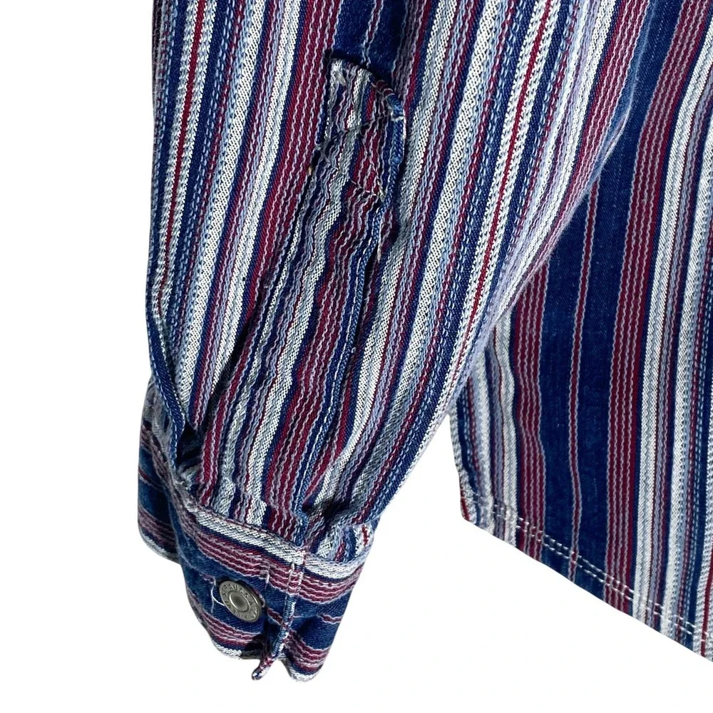 Levi's Western  Shirt Large LS Striped Blue Gray Red White